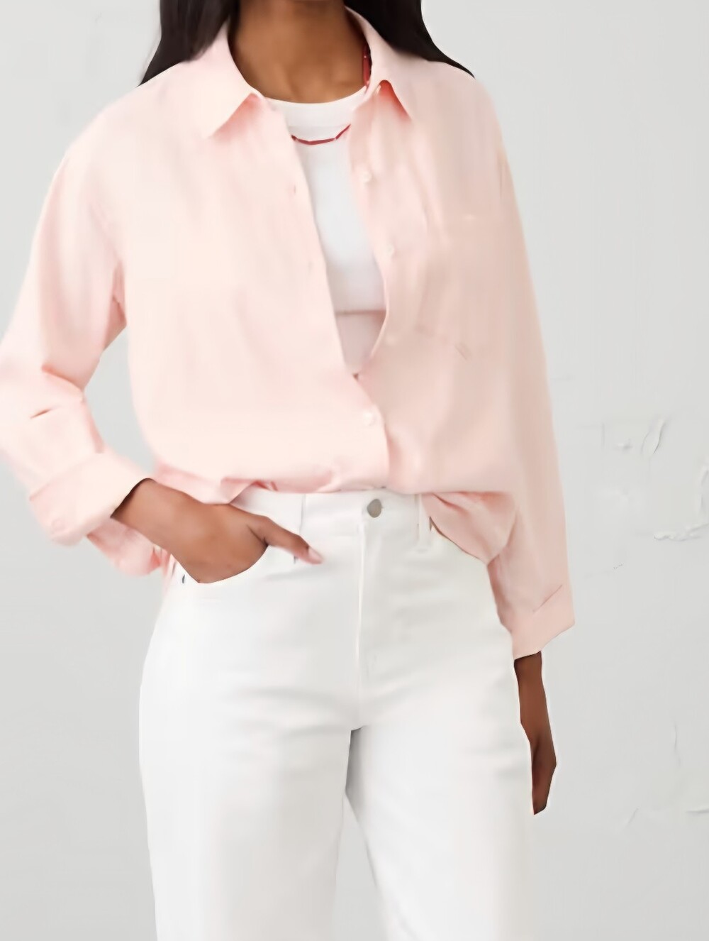 Vintage Old Money, Eddie Bauer 100% Linen Button Down Shirt Peach Pink.